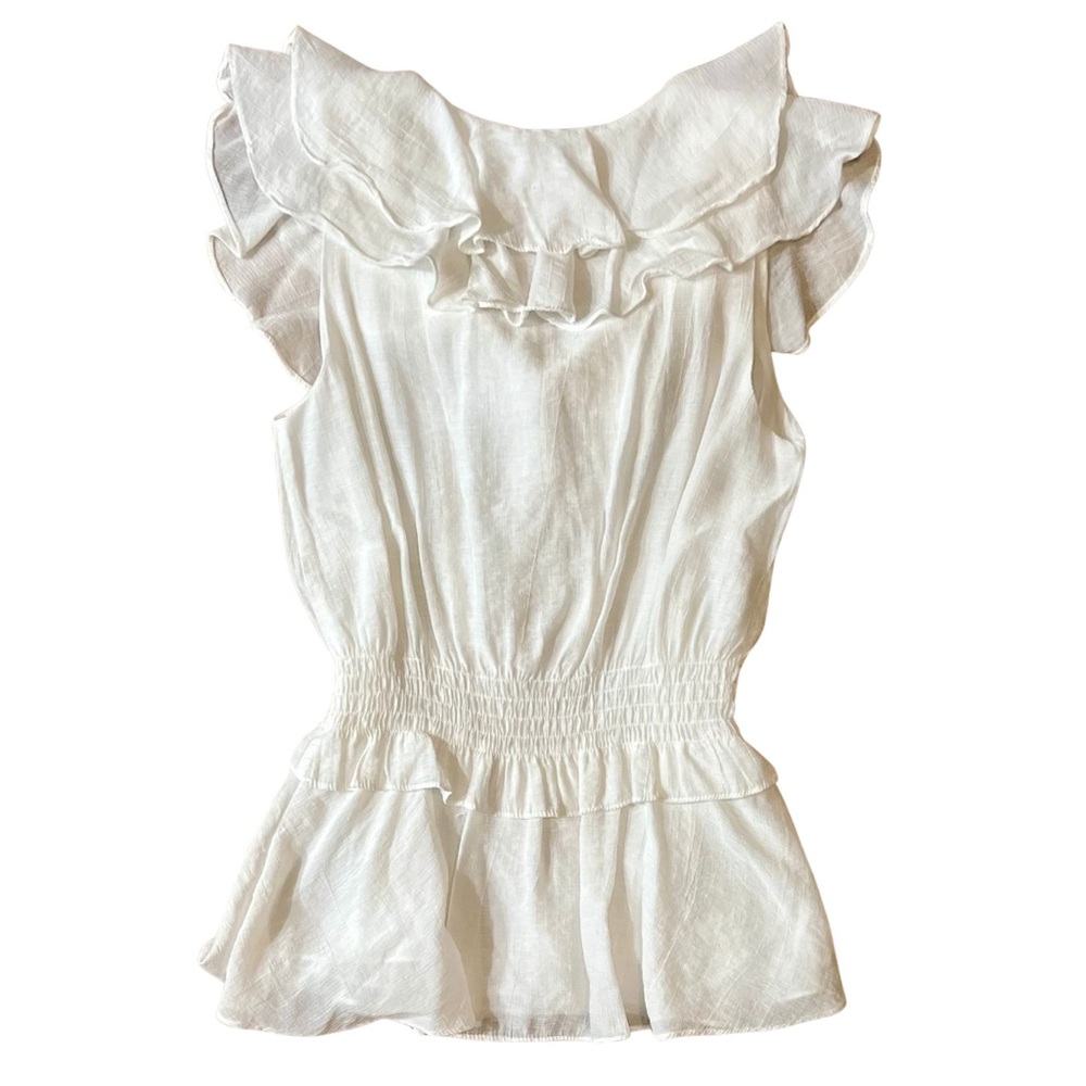 DO+BE Ivory Ruffle Peplum Blouse Sleeveless V-Neck Top XS - Picture 2 of 3